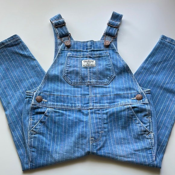 OshKosh B'gosh Other - OshKosh B’gosh Pastel Pinstriped Vestbak Denim Overalls Size 2T